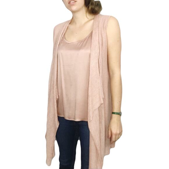 NWOT EILEEN FISHER Cardigan XL Pink/Tan Linen Knit Open Drape Sleeveless - Picture 1 of 9